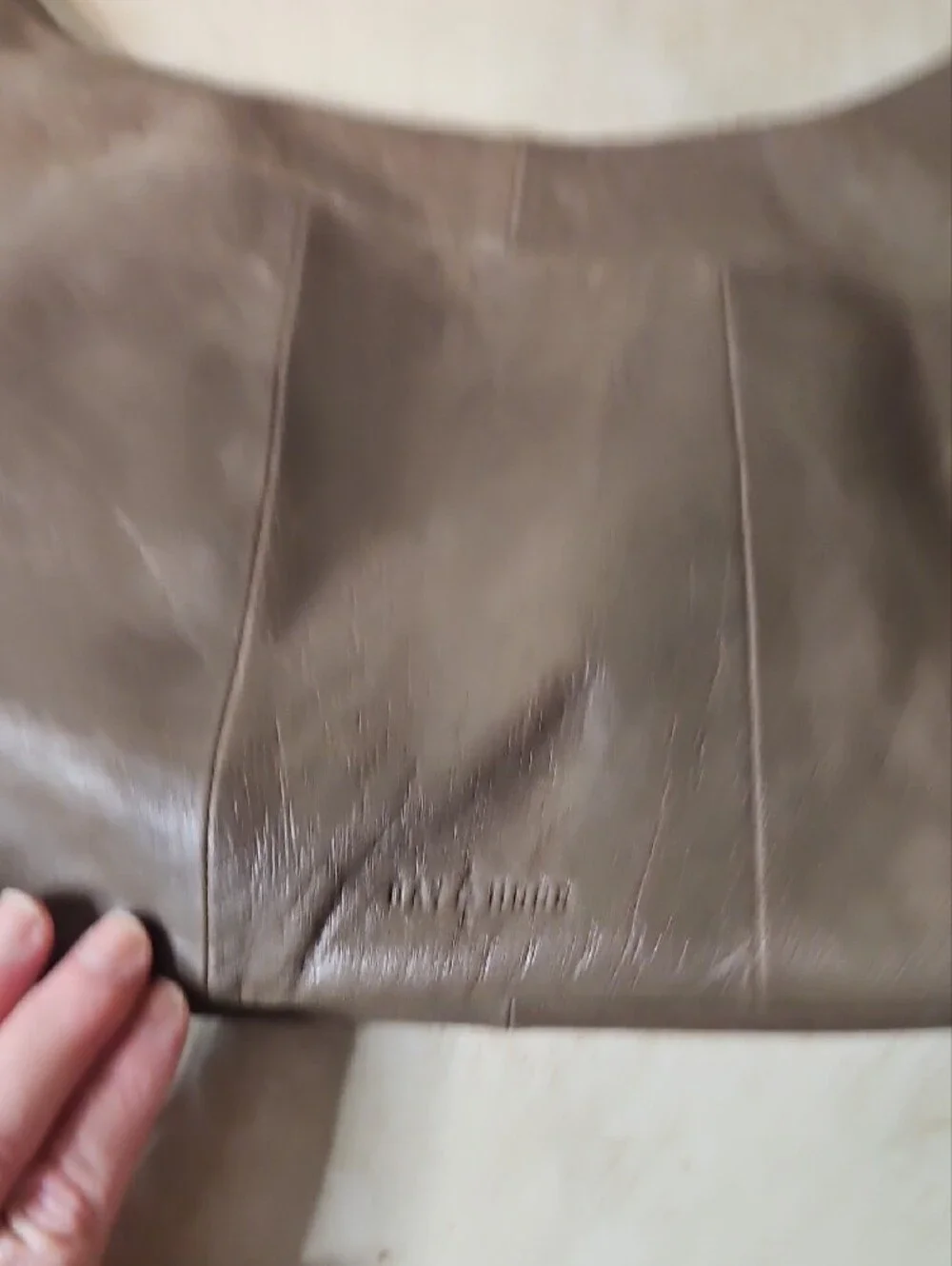Women's Taupe Shoulder Bag with Woven Trim and Front Zip